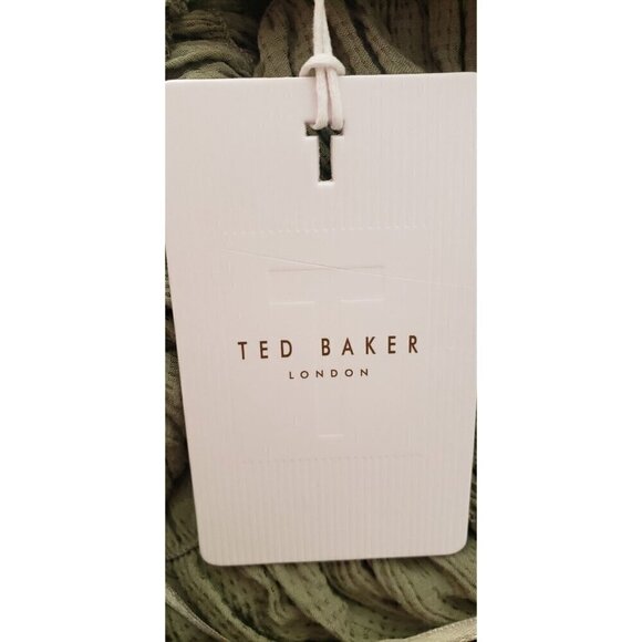 NWT $175 TED BAKER LONDON ALOVIA SMOCKED TOP LACE UP BACK MID-GREEN TOP SZ 2/US6 - Picture 10 of 12